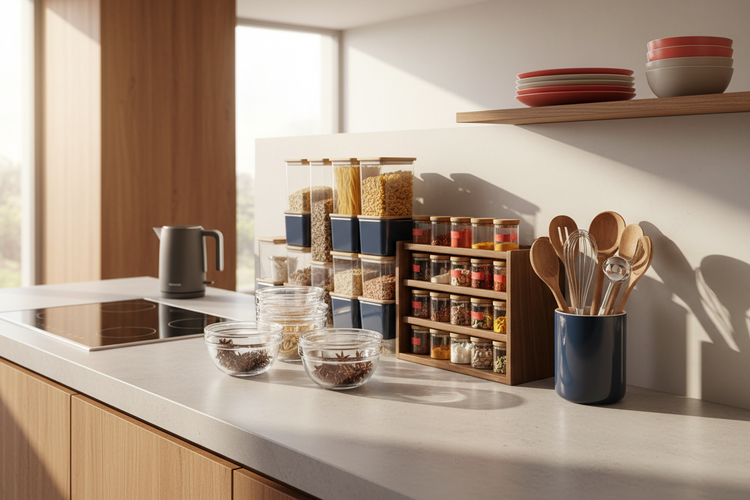 Object-only kitchen and organization scene